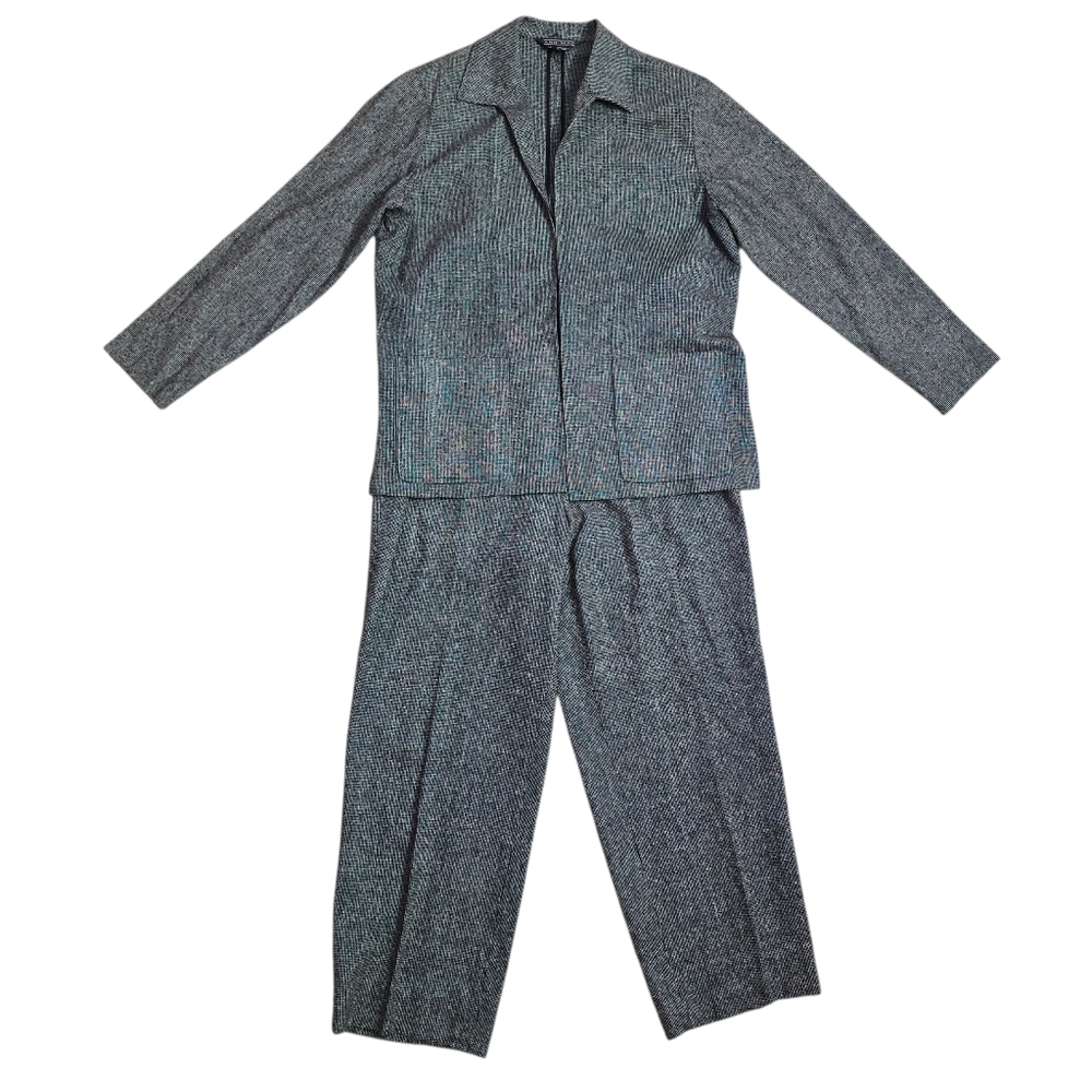 Ann May 100% Silk Gray 2piece Pants Blazer Set Business M